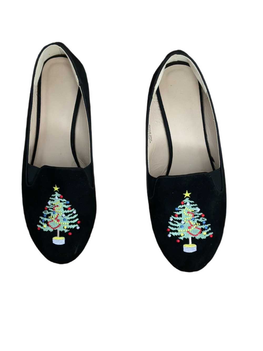 Vintage Faux Velvet Christmas Tree Embroidered Loafers Smoking Flats Size 9